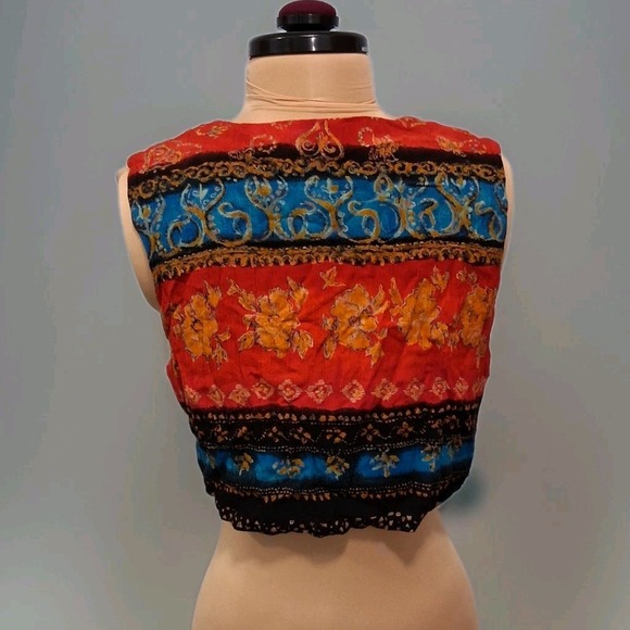 Carole Little 90s Boho Bohemian Colorful Wooden Beaded Button Cropped Vest Sz 6P - Picture 8 of 9